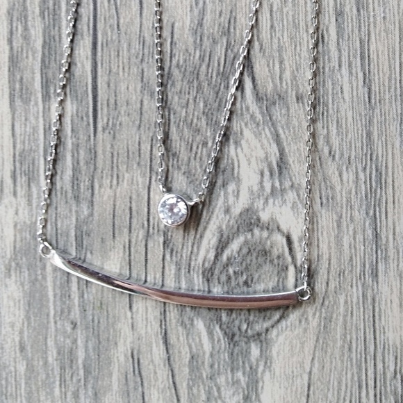 Sterling Silver Bar and cz Solitare necklace - Picture 1 of 4